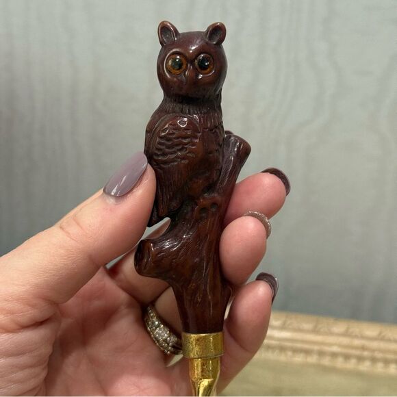 Vintage 70s Look Groovy Owl Figurine Brass Bottle Opener Adorable - Picture 2 of 16
